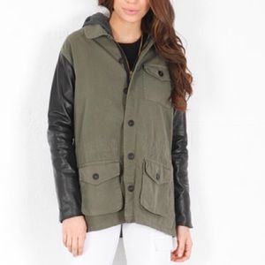Pre owned jet by John Eshaya , military green leather with hood jacket